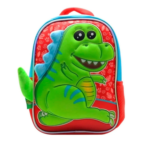 Mochila Mundo Dino Cresko Escolar Con Relieve Color Rojo