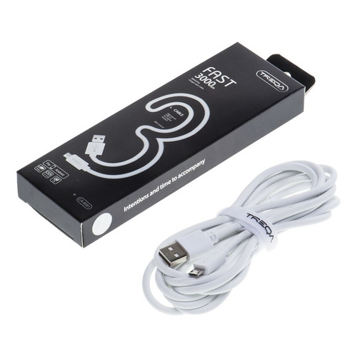 Cable Micro Usb Treqa Fast Charge 3 Metros Samsung Xiaomi Color Blanco