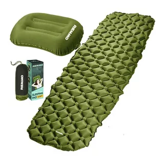 Colchoneta Inflable Remmo Almohada Camping Liviana 1 Plaza Color Verde