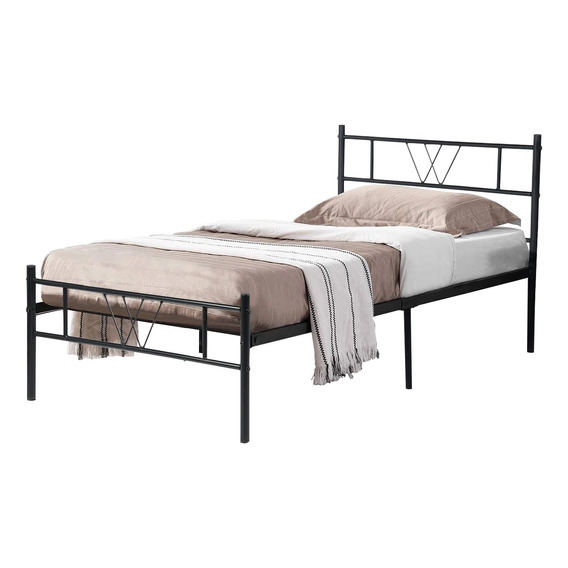 Cama Individual Somier De Metal Negro (sin Colchón) 197x99cm