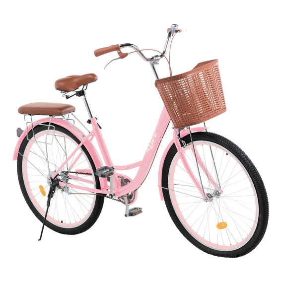 Bicicleta Urbana Rodada 26 Con Canasta Frenos De Pinza Y Marco De Acero Diseño Clásico Vintage Xtreme Life Color Rosa