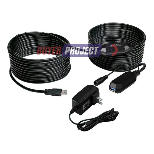Cable Extension Usb 3.0 Activa Amplificada 10mt + Ad. 5v 2a Color Negro
