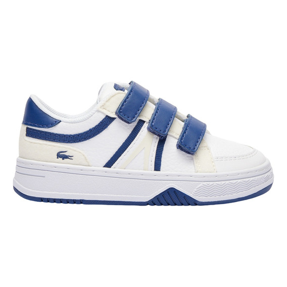 Sneakers Lcst L001 De Piel Con Bandas De Ajuste Niños Color Blanco/azul Marino Diseño De La Tela Liso Talla 23 Mx