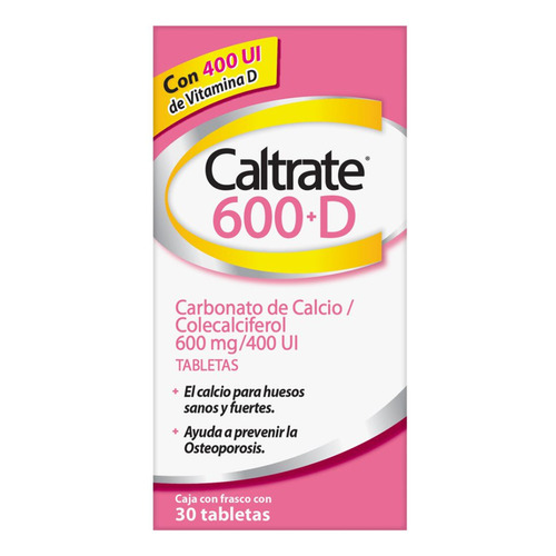 Suplemento Caltrate 600+D Calcio Y Vitamina D X30 Tabletas Sabor Sin sabor