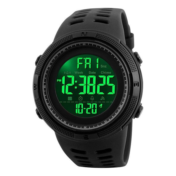 Reloj deportivo militar digital Skmei 1251, impermeable, 50 m, color negro, color del bisel negro, color de fondo negro