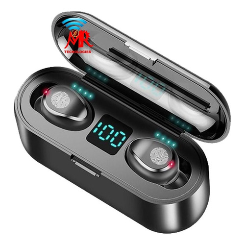 Audífonos Bluetooth Inalámbrica F9 Táctil Con Power Bank Color Negro Color de la luz Azul acero