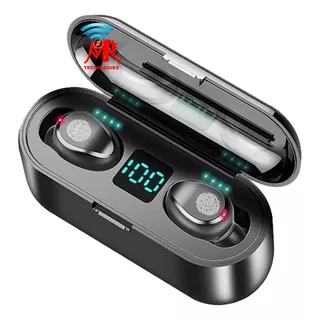 Audífonos Bluetooth Inalámbrica F9 Táctil Con Power Bank Color Negro Color De La Luz Azul Acero