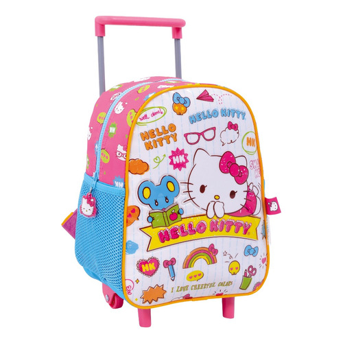 Hello Kitty Mochila Escolar Jardin Carro 12 Infantil Color Celeste 74301 Diseño De La Tela Estampado