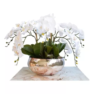 Flores Artificiais Arranjo De Orquídeas Brancas No Vaso Rose Gold|linha Permanente Formosinha