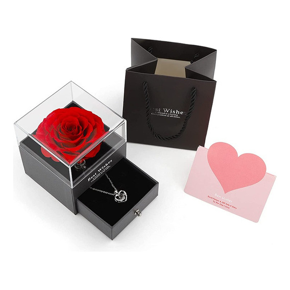 Flores Rosa Eterna Y Collar De Corazón Regalo Para Mujeres