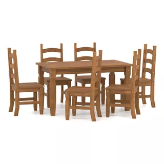 Juego De Comedor Mesa + 6 Sillas Madera Reforzada Lcm Color Marrón Diseño De La Tela De Las Sillas Liso