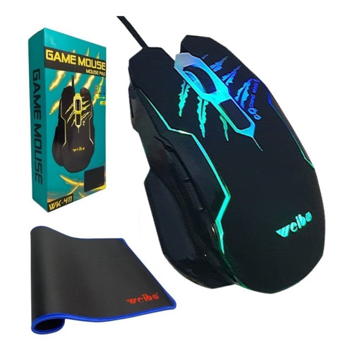 Mouse Rgb Padmouse Alámbrico Led Usb Wk-411 6 Botones