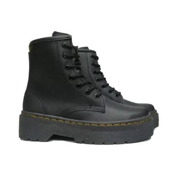 Botas Estilo Martens Base Cuero Negro Plataforma Cosida