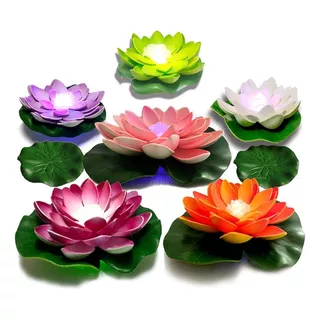 12 Vela Led Rgb Flotante Flor De Loto Colores Surtidos