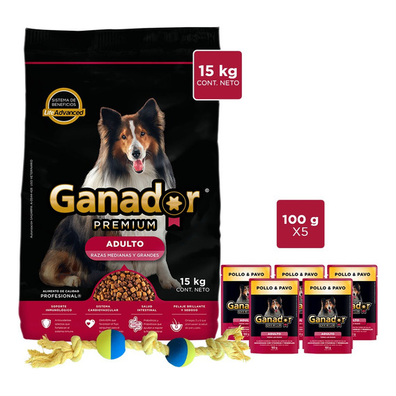 Alimento Seco Perro Ganador Premium 15kg Paquete Regalo Ht24