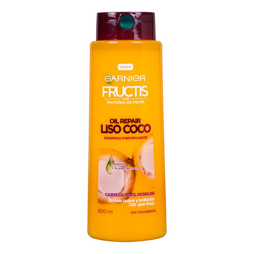 Shampoo Garnier Fructis Reparación de aceite Coco en tubo depresible de 650mL por 1 unidad