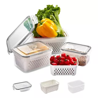 Organizador De Alimentos Con Tapa Pack De 3 Tamaños Clicshop Color Blanco