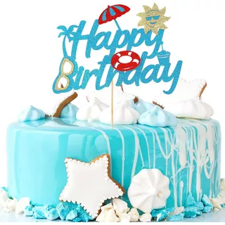 Cake Topper Happy Birthday Verano Pool Party Celeste