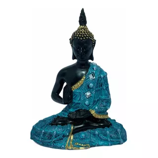 Buda Negro Con Azul Decoración Estatua