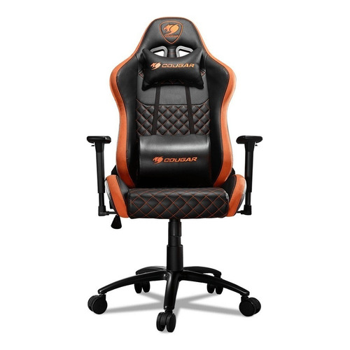 Silla de escritorio Cougar Armor Pro gamer ergonómica  naranja y negra con tapizado de cuero sintético y gamuza sintética