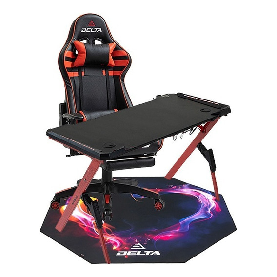 Set Gamer Delta Zx Red Silla + Escritorio + Alfombra Color Rojo