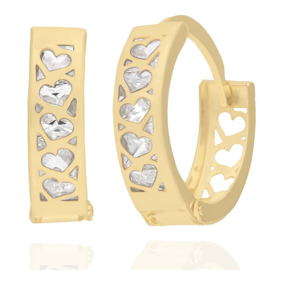 Aretes Huggie Arracadas Oro 10k Mujer Corazón Corazones 1.1g