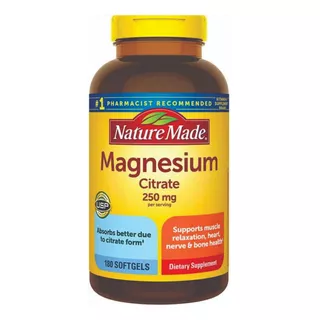 Citrato De Magnesio 250mg Nature Made 180 Sg Magnesium Citra Sabor Neutro