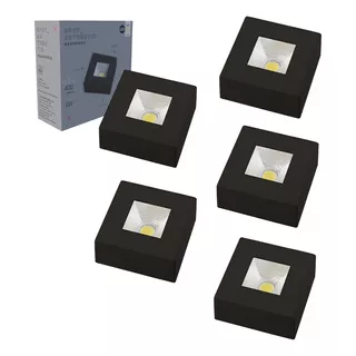 Kit 5 Led Spot Authentic Sobrepor Quadrado 5w Ne4000k Preto