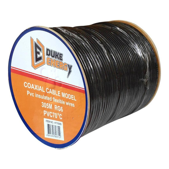 Cable Coaxial Carreto Rg 6 Fino Al 90% Negro X 305 Mts