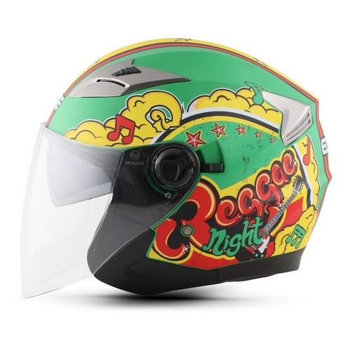 Casco Semi Integral Edge Reggae Certificado Dot Moto + Gafas Color Verde Tamaño del casco M (57-58 cm)