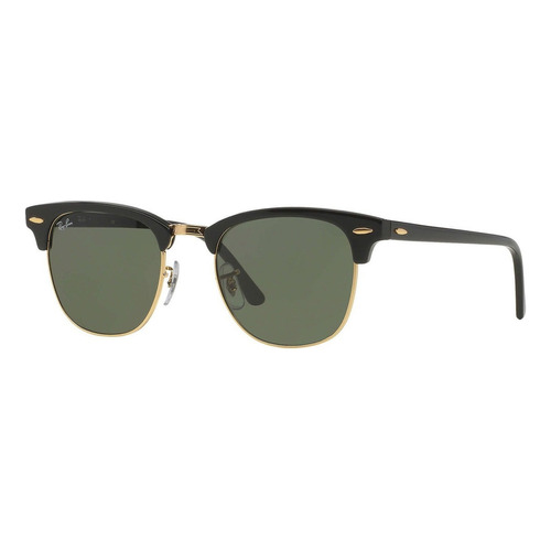 Anteojos de sol Ray-Ban Clubmaster Classic Standard con marco de acetato color polished black, lente green de cristal clásica, varilla black de acetato - RB3016