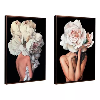 Cuadros Canvas Con Marcos Flotantes Mujeres Flores Desnudas