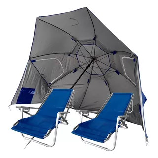 Combo Playa 2 Reposeras Aluminio 100kg Sombrilla Carpa 240mt