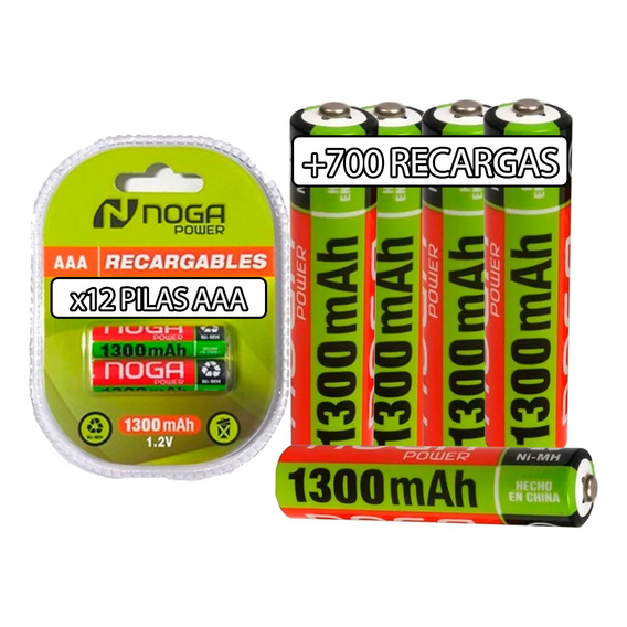 Pilas Aaa Recargables Pack De 12 Noganet 1300mah 1.2 Pcreg