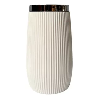 Vaso Porta Cepillo Dientes Baño Bamboo Y Palstico Moderno Color Blanco Cromado