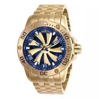 Relógio De Pulso Invicta Speedway 25851 Com Corpo Ouro,  Analógico, Para Masculino, Fundo  Ouro E Azul, Com Correia De Aço Inoxidável Cor Ouro, Agulhas Cor Azul E Branco E Ouro, Subdials De Cor Branco