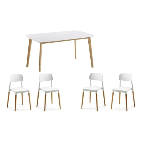 Juego De Comedor Mesa Claire 160cm + 4 Sillas Milan Ct Color Blanco