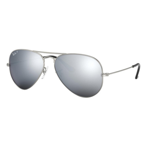 Anteojos de sol polarizados Ray-Ban Aviator Mirror Standard con marco de metal color polished silver, lente silver de cristal flash, varilla polished silver de metal - RB3025