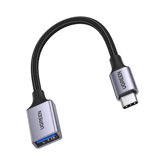 Cable adaptador Ugreen USB-C a USB 3.0 OTG de nailon, 15 cm, color gris y negro