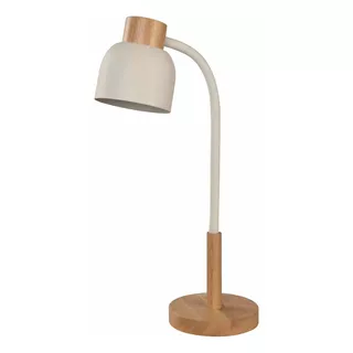 Luminaria Portatil Flexible En Blanco Y Madera Con Led Pantalla Blanca Y Madera