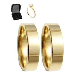 Par Aliança Tungstênio 6mm Reta Banhada Folheada Ouro 18k