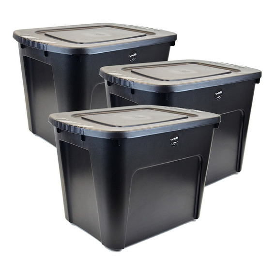 Set X3 Baul Caja Organizadora Plástico 80 Lts Reforzada 