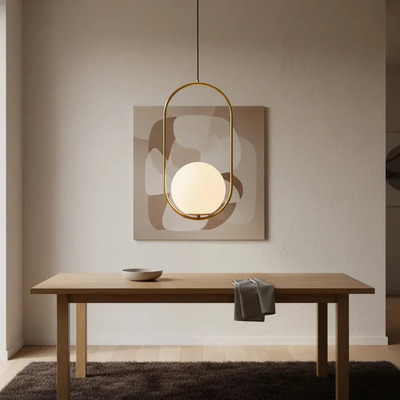 Colgante 2 Luces Marsella Oval Dorado Opal Apto Led Ld Dorado
