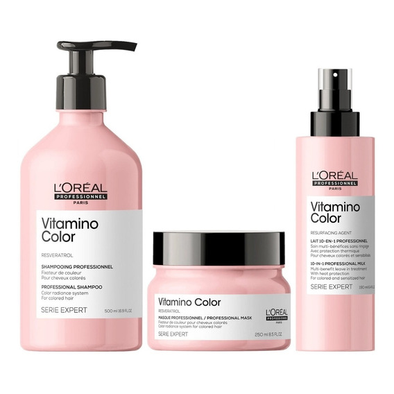 Shampoo 500ml + Mascarilla + Spray Loreal Vitamino Color