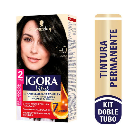  Tinte Cabello Igora Vital Permanente Tono 1-0 negro