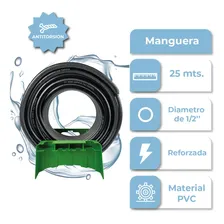 Manguera De Riego 25 Mts. Dakota Flexible 1/2  Diámetro Presión Reforzada Negro