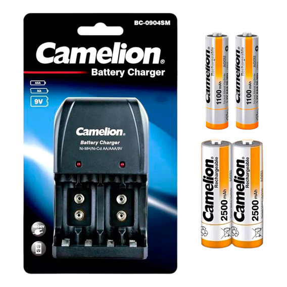 Cargador De Pilas Camelion + 2 Aa 2500mah 2 Aaa 1100mah