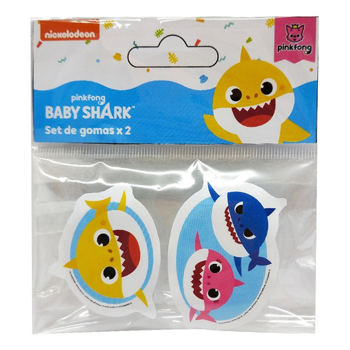 Pack X 2 Goma De Borrar Baby Shark 4 Cm Color Celeste