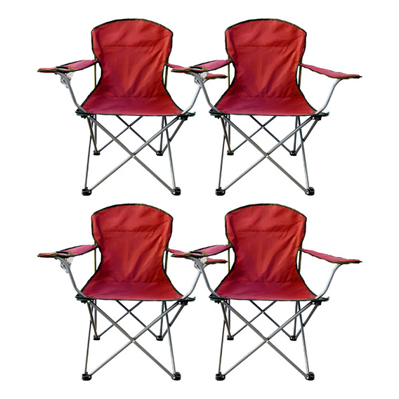 Combo X4 Silla Sillón Camping Plegable Porta Vaso Color Rojo