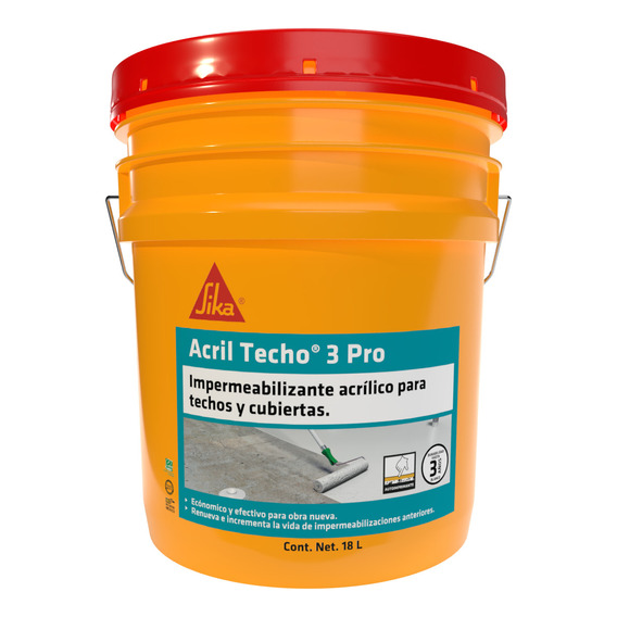 Sika Impermeabilizante Acril Techo 3 Años Pro 18 L